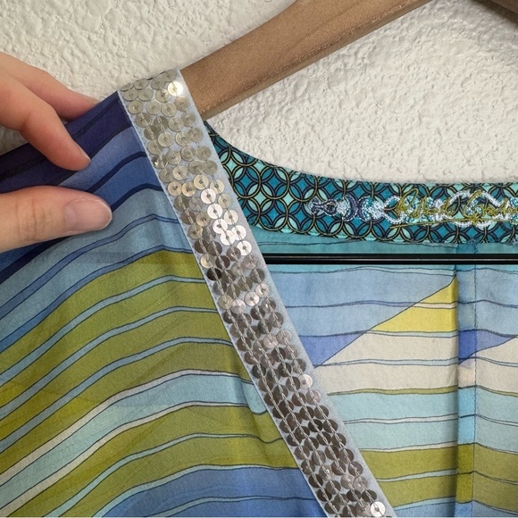 Robert Gram Womens Large 100% Silk Sheer Sequin Boho Flowy Coverup Vacation - Picture 7 of 11